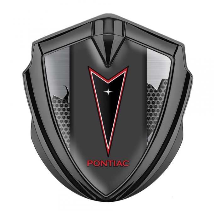 Pontiac Fender Emblem Badge Graphite Broken Steel Red Outline Logo