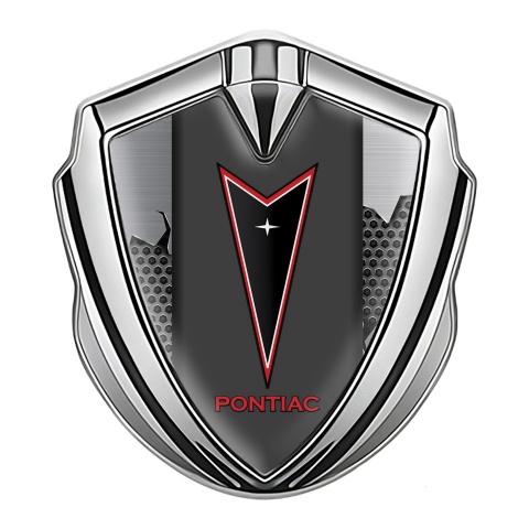 Pontiac Fender Emblem Badge Silver Broken Steel Red Outline Logo
