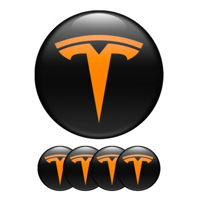 Tesla Silicone Stickers Wheel Center Cap Black Orange