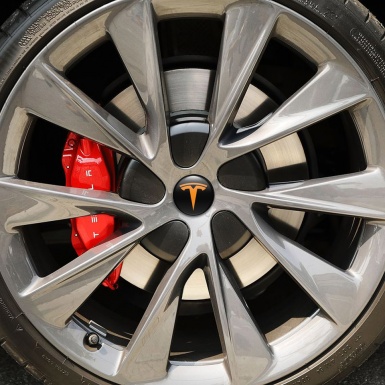 Tesla Silicone Stickers Wheel Center Cap Black Orange