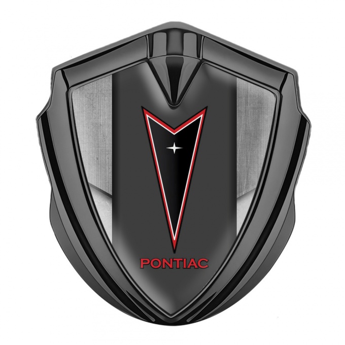 Pontiac Metal Emblem Badge Graphite Tarmac Texture Red Outline Logo