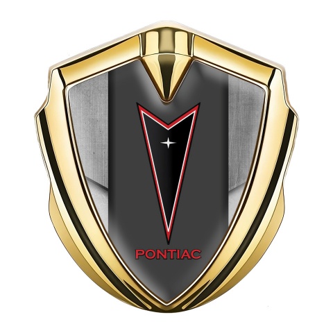 Pontiac Metal Emblem Badge Gold Tarmac Texture Red Outline Logo
