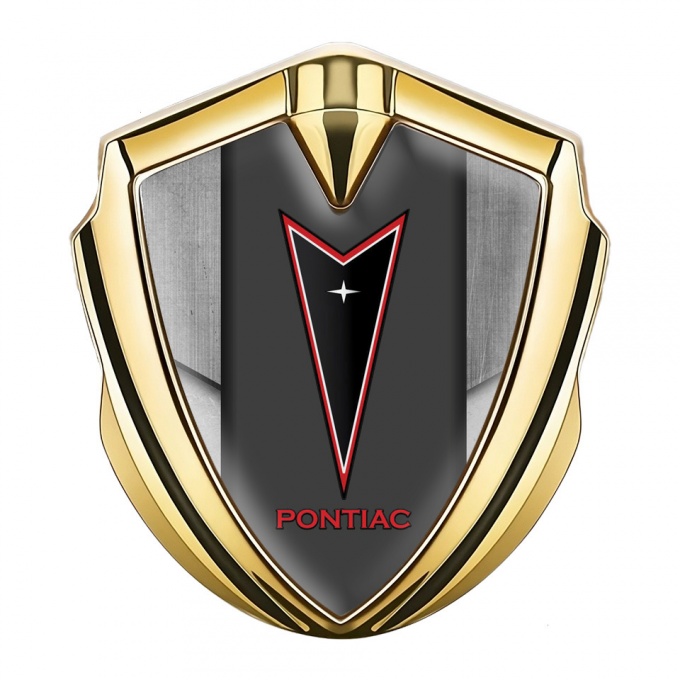 Pontiac Metal Emblem Badge Gold Tarmac Texture Red Outline Logo