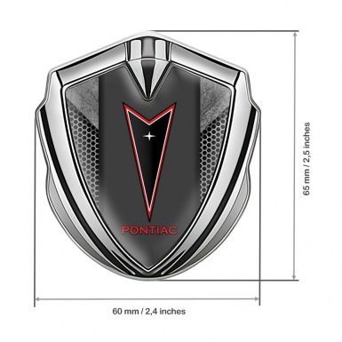 Pontiac Domed Emblem Badge Silver Grey Hex Red Outline Logo