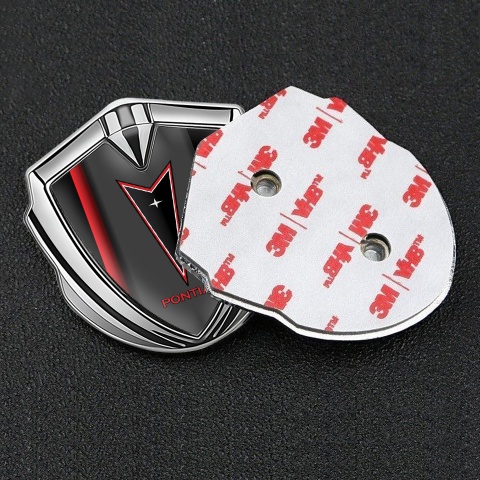 Pontiac Bodyside Domed Emblem Silver Crimson Stripe Red Outline Logo