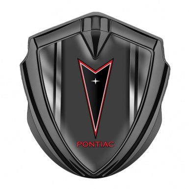 Pontiac Emblem Metal Badge Graphite Steel Frame Red Outline Logo