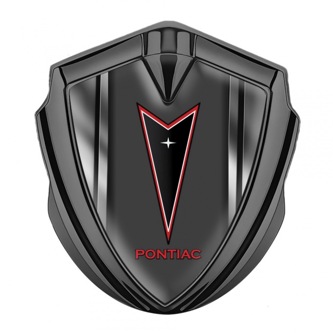 Pontiac Emblem Metal Badge Graphite Steel Frame Red Outline Logo