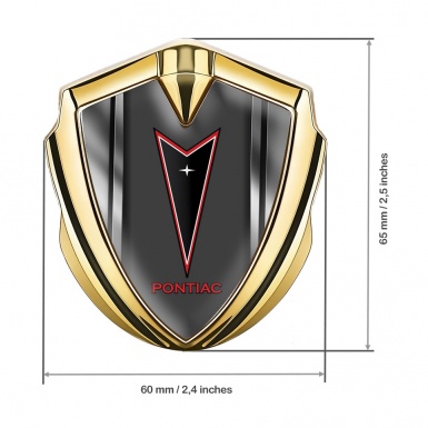 Pontiac Emblem Metal Badge Gold Steel Frame Red Outline Logo