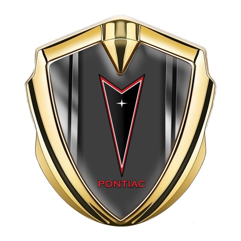 Pontiac Emblem Metal Badge Gold Steel Frame Red Outline Logo