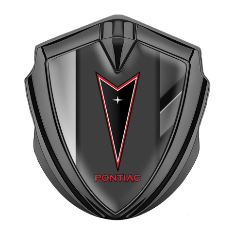 Pontiac 3d Emblem Badge Graphite Polished Frame Red Outline Logo