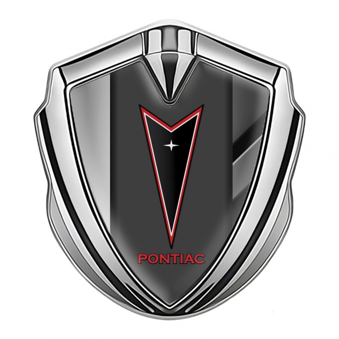 Pontiac 3d Emblem Badge Silver Polished Frame Red Outline Logo