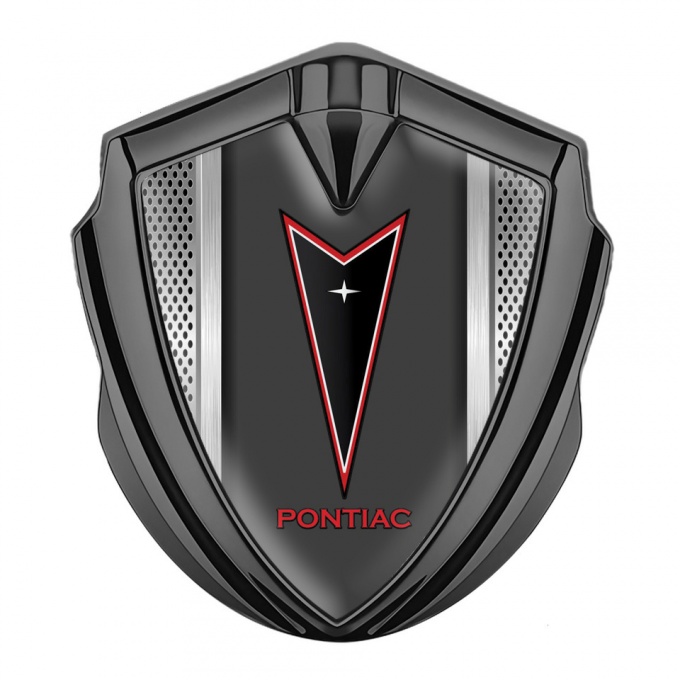 Pontiac Emblem Car Badge Graphite Perforated Frame Red Outline Motif