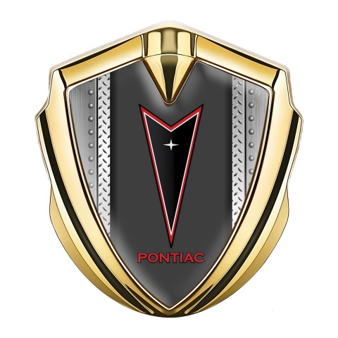 Pontiac Emblem Silicon Badge Gold Metal Frame Red Outline Motif
