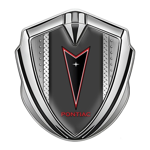 Pontiac Emblem Silicon Badge Silver Metal Frame Red Outline Motif