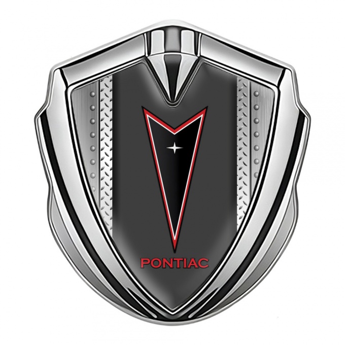 Pontiac Emblem Silicon Badge Silver Metal Frame Red Outline Motif