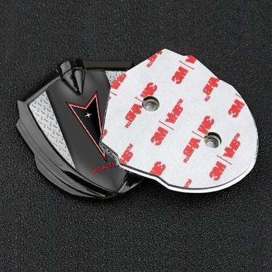 Pontiac Metal Domed Emblem Graphite Treadplate Frame Red Outline Logo