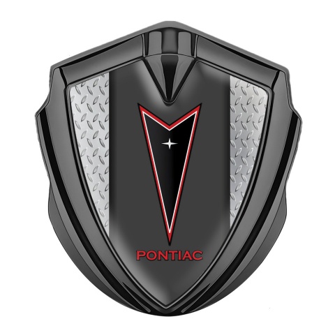 Pontiac Metal Domed Emblem Graphite Treadplate Frame Red Outline Logo