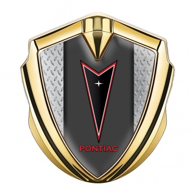 Pontiac Metal Domed Emblem Gold Treadplate Frame Red Outline Logo