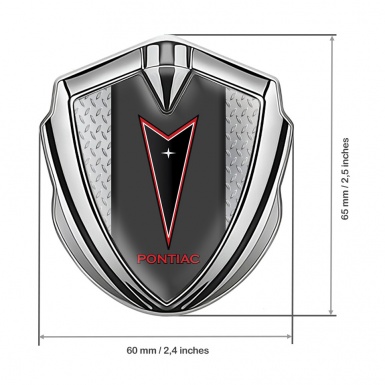 Pontiac Metal Domed Emblem Silver Treadplate Frame Red Outline Logo