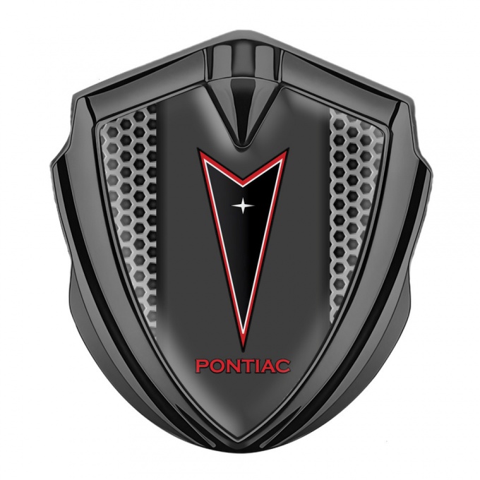 Pontiac Badge Self Adhesive Graphite Grey Hexagon Red Outline Logo