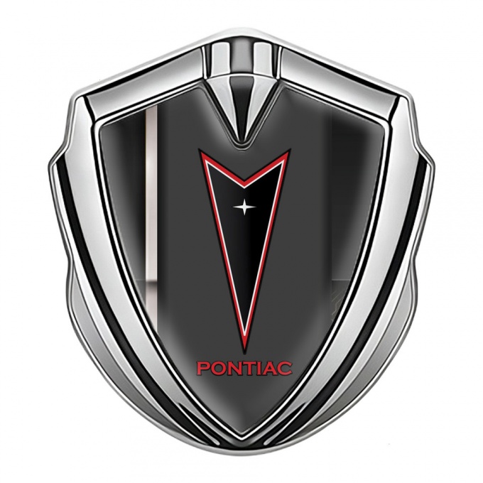 Pontiac Emblem Fender Badge Silver Sport Line Red Outline Logo