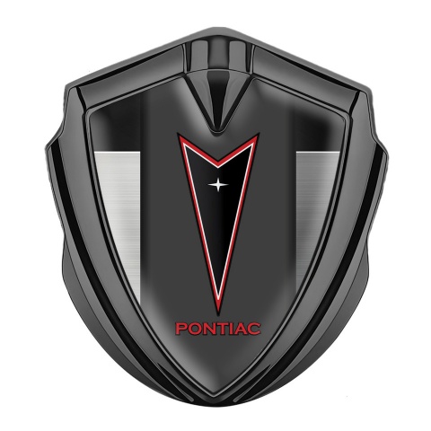 Pontiac Fender Emblem Badge Graphite Brushed Panel Red Outline Logo