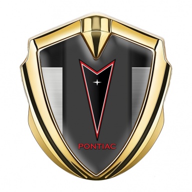 Pontiac Fender Emblem Badge Gold Brushed Panel Red Outline Logo