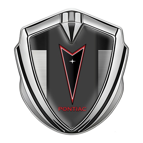 Pontiac Fender Emblem Badge Silver Brushed Panel Red Outline Logo