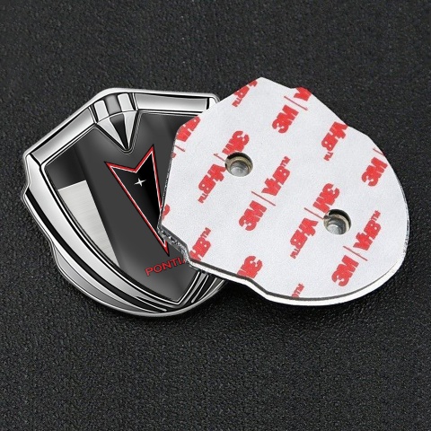 Pontiac Fender Emblem Badge Silver Brushed Panel Red Outline Logo