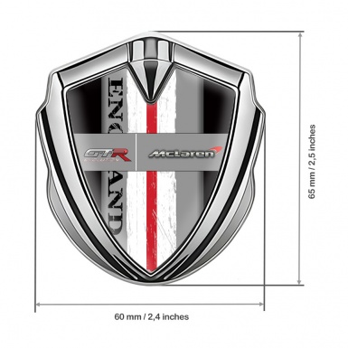 Mclaren GTR Metal Emblem Badge Silver Black Base England Flag