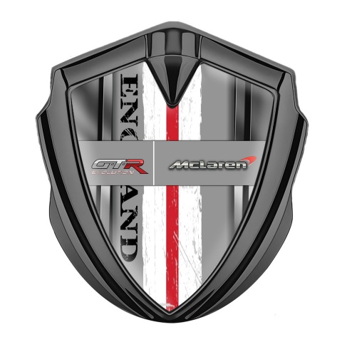 Mclaren GTR Emblem Self Adhesive Graphite Metal Frame England Flag