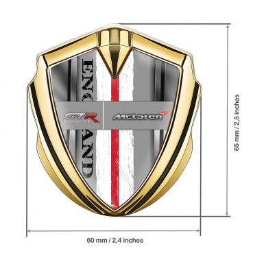 Mclaren GTR Emblem Self Adhesive Gold Metal Frame England Flag