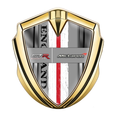 Mclaren GTR Emblem Self Adhesive Gold Metal Frame England Flag