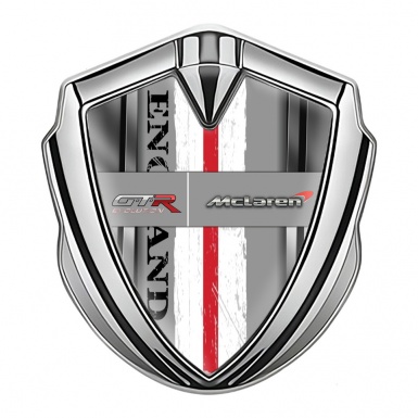 Mclaren GTR Emblem Self Adhesive Silver Metal Frame England Flag