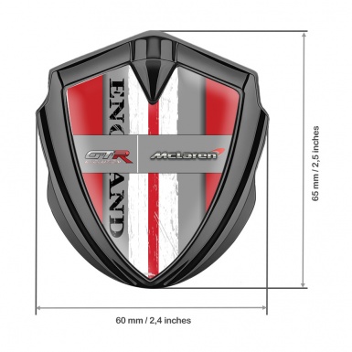 Mclaren GTR Metal Emblem Badge Graphite Red Frame England Flag