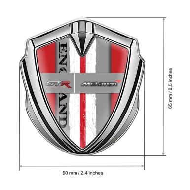 Mclaren GTR Metal Emblem Badge Silver Red Frame England Flag