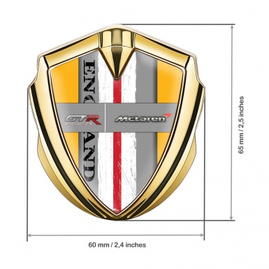 Mclaren GTR Domed Emblem Badge Gold Yellow Frame England Flag