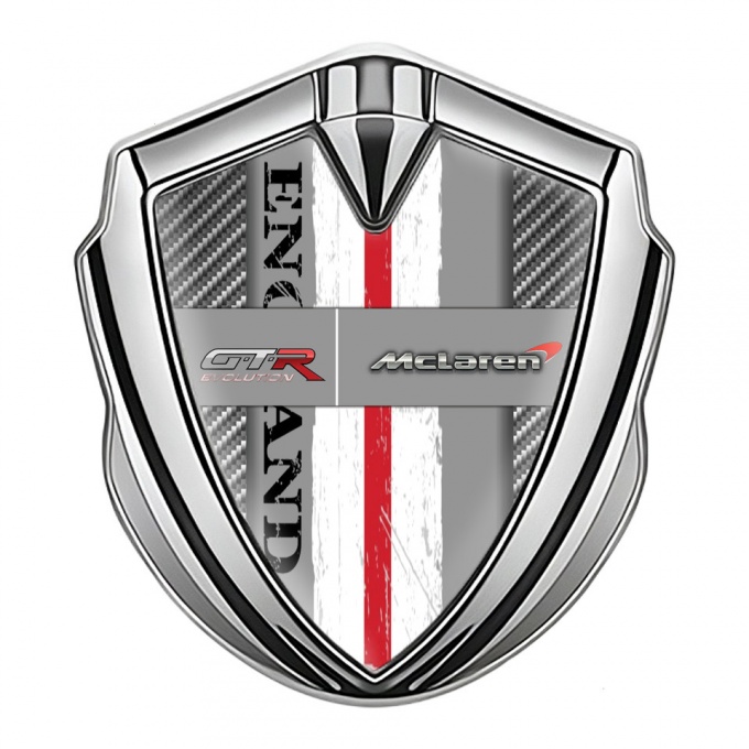 Mclaren GTR Emblem Ornament Silver Light Carbon England Flag