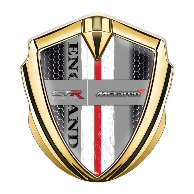 Mclaren GTR Bodyside Domed Emblem Gold Dark Grate England Flag