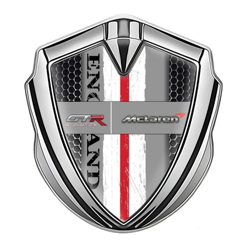 Mclaren GTR Bodyside Domed Emblem Silver Dark Grate England Flag