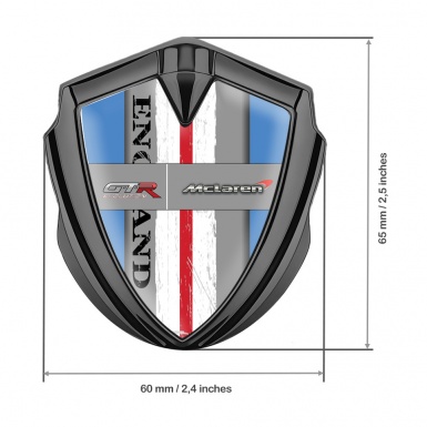 Mclaren GTR Emblem Metal Badge Graphite Blue Frame England Flag
