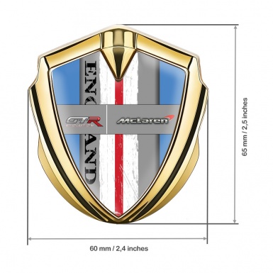 Mclaren GTR Emblem Metal Badge Gold Blue Frame England Flag