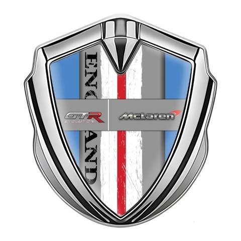 Mclaren GTR Emblem Metal Badge Silver Blue Frame England Flag