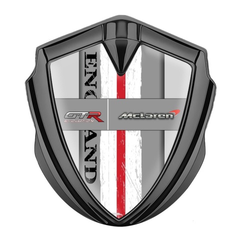 Mclaren GTR Silicon Emblem Badge Graphite Grey Frame England Motif