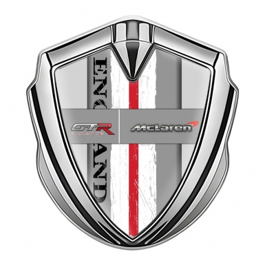 Mclaren GTR Silicon Emblem Badge Silver Grey Frame England Motif