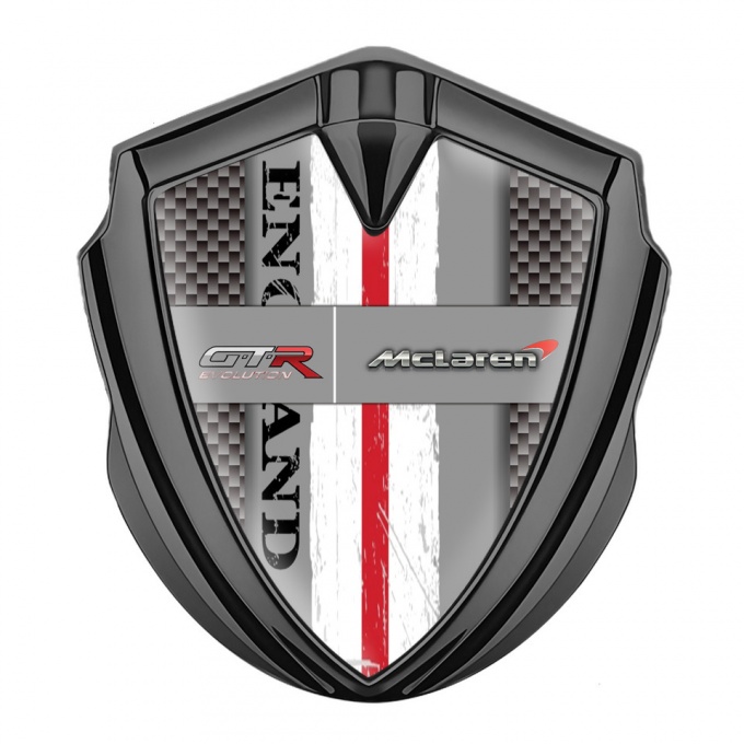 Mclaren GTR Emblem Silicon Badge Graphite Grey Carbon England Flag