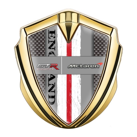 Mclaren GTR Emblem Silicon Badge Gold Grey Carbon England Flag