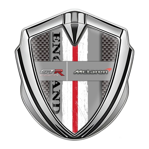 Mclaren GTR Emblem Silicon Badge Silver Grey Carbon England Flag