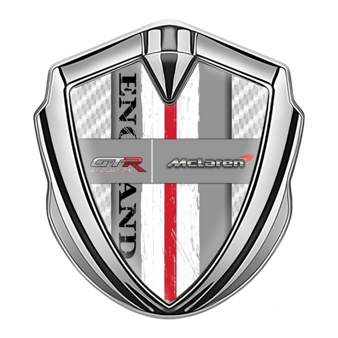 Mclaren GTR Badge Self Adhesive Silver White Carbon England Edition