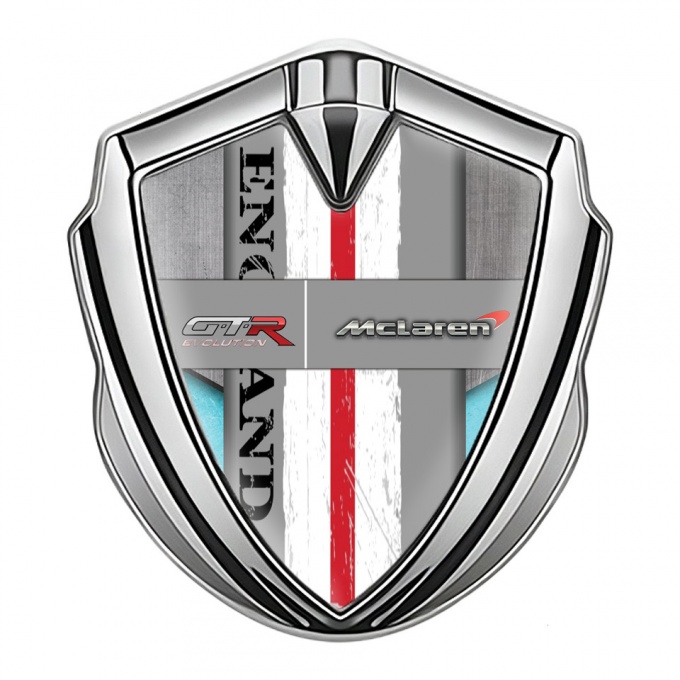 Mclaren GTR Domed Emblem Badge Silver Tarmac Texture England Motif